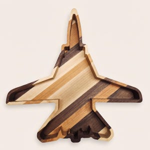 Fighter Jet Tray Wooden Catchall Organizer Men Aviation Gifts Airplane Art Military Decor Pilot Gift Idea Desk Accessory Nightstand Holder