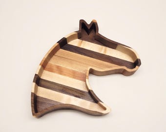 Horse Memorial Gift Equestrian Enthusiast Horse Print Horse Tack Storage Organizer Wooden Catchall Horse Candy Dish Walnut Carved Bowl