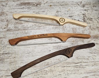 Wooden sourdough bread knife, Handmade baguettes bow knife, Natural Rustic hardwood serrated knife