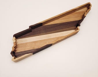 Tennessee Catchall Tray Valet Organizer Jewelry Holder Custom Gift Graduation Present Christmas Surprise State Shaped Cherry Wood Handmade