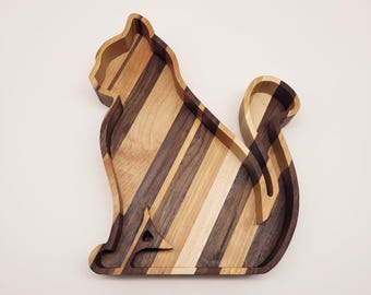 Cat Catchall Tray Wooden Trinket Dish Jewelry Holder Organizer Pet Accessories Feline Art Cat Decor Cat Gifts Cat Lover Kitty Desk Entryway