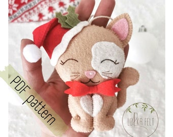 Cat pattern, Felt pattern, Pdf pattern, Christmas cat, Christmas ornament, diy pattern, felt christmastree ornament.