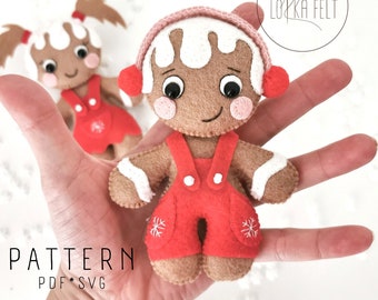 gingerbread boy pattern, gingerbread man, felt patten, pdf pattern, svg pattern, sewing pattern, felt ornament, christmas diy,