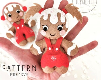 Gingerbread girl, felt pattern, gingerbread pattern, pdf pattern, svg pattern, christmas pattern, diy, felt ornament, sewing pattern