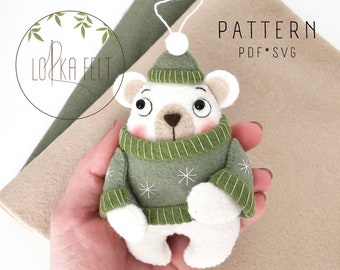 Polar bear pattern, felt pattern, sewing pattern, pdf felt pattern, svg pattern, felt ornament, christmas ornament, felt bear
