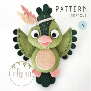 Parrot pattern, felt pattern, pdf pattern, diy pattern, svg pattern, pdf felt pattern, bird pattern