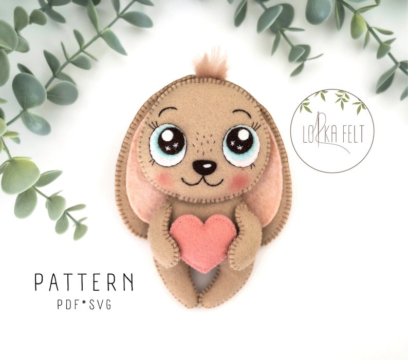 Bunny pattern, Felt pattern, PDF pattern, SVG pattern, sewing pattern, felt bunny, felt ornament, diy image 1