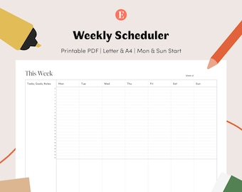 Tygodniowy planer, harmonogram Bullet Journal, organizator do druku