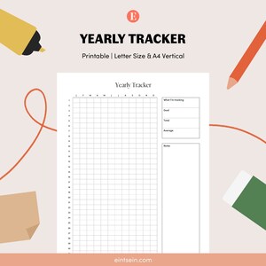 Yearly Monthly Habit Goal Tracker Printable, A4, US Letter, Instant Download PDF