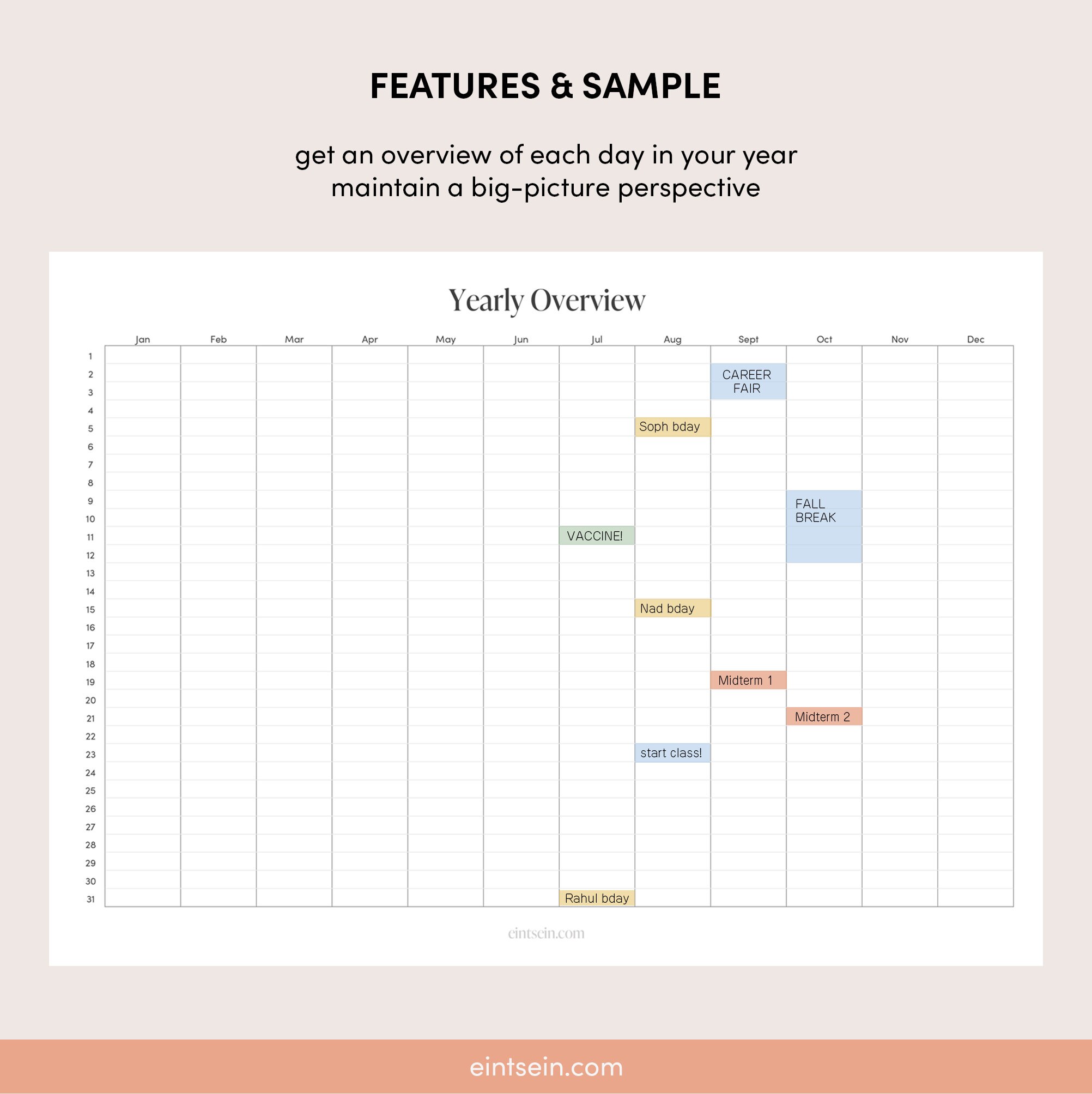 Yearly Day-by-day Overview Planner Printable, A4, US Letter, Instant ...
