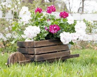 Rustic Wood Wheelbarrow Planter