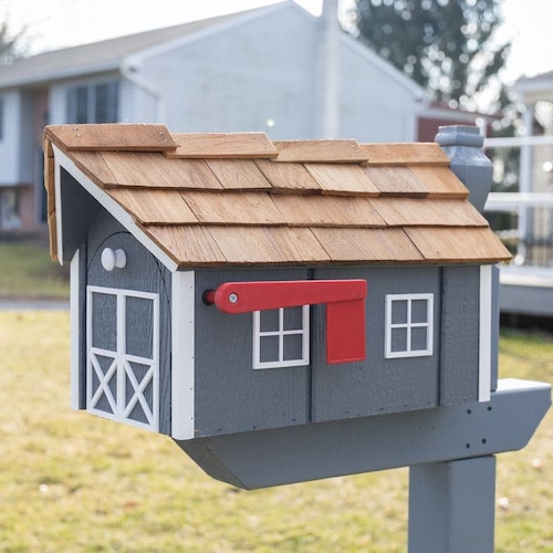 Wood Mailbox with Magnetic Latch (Cedar Shake Roof, Color Selection)