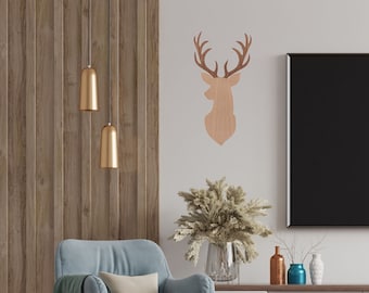Decorative deer | Wall decoration | 3D deer | Oak | Wood | Home accessories | Decorative item 45.5 x 25.5 cm Pohmer Design