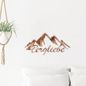 Bergliebe wall picture made of wood lettering 3D decoration flamed decorative item 56 x 27 cm
