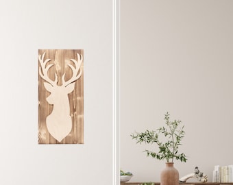 Decorative deer on board wall decoration 3D natural rustic flamed wood decoration item 58 x 28 cm Pohmer Design