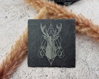 Slate coasters | Set of 4 | Deer motif | Slate coasters | Glass coasters | 10 x 10 cm Pohmer Design