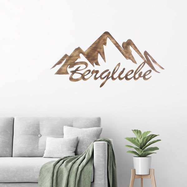 Wandbild Schriftzug Bergliebe groß 3D-Deko geflammt natur Holz Dekoartikel 110 x 54 cm Pohmer Design