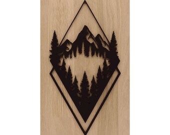 Wooden wall art with mountain motif | Oak | Solid wood | Mountains | Mountain landscape | Wall decoration | Wooden picture | Gift | 18.5 x 33 cm Pohmer Design