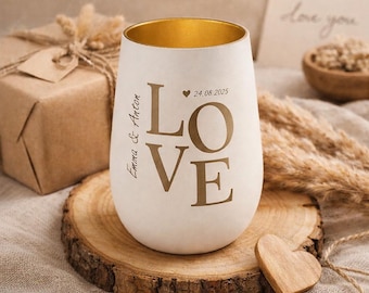 Personalized Love Tealight Holder | Glass Tealight Holder | Gift Idea for Family, Friends & Loved Ones | Decorative Item | 12 x 8.5 cm Pohmer Design | Mountain Love