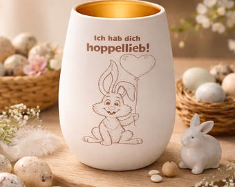 Rabbit Tealight Holder "I love you so much" | Heart Motif | Easter & Couples Gift Idea | Candle Holder | 12 x 8.5 cm Pohmer Design