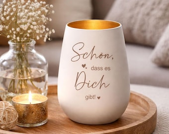 Windlicht Schön, dass es Dich gibt | Teelichtglas | Geschenk für Familie, Freunde & Herzensmenschen | Kerzenhalter | 12x8,5 cm Pohmer Design