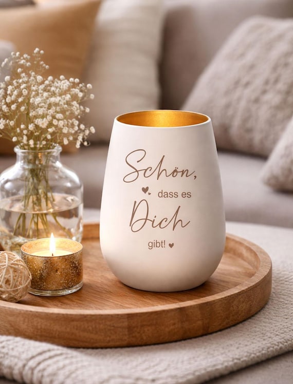 Windlicht Schön, dass es Dich gibt | Teelichtglas | Geschenk für Familie, Freunde & Herzensmenschen | Kerzenhalter | 12x8,5 cm Pohmer Design