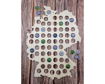 Wooden bottle cap collector's map of Germany | Beer map | Beer gift | Father's Day | Men's gift | Collectable beer mats | 36.5 x 49 cm