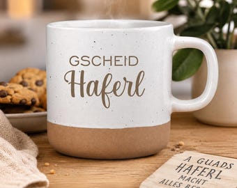 Gscheidhaferl Ceramic Mug | Funny Dialect Coffee Mug with Saying | Gift for Bavaria & Austria | Coffee Cup | 360 ml Pohmer Design