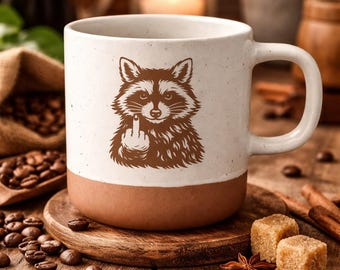 Ceramic mug with cheeky animal motif and middle finger | Coffee mug with animal motif | White tea mug with beige base | Gift | 360 ml Pohmer Design