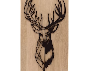 Wooden wall art with deer motif | Oak | Solid wood | Deer | Wall decoration | Wooden picture | Gift | 18.5 x 33 cm Pohmer Design