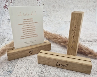 Wooden card holder with heart engraving | Card bar | Picture bar | Table stand | Oak | Solid wood 15 x 3 cm Pohmer Design