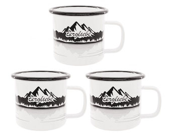 Set of 3 enamel mugs with the lettering Bergliebe and mountain motif - mug - coffee cup 320 ml Pohmer Design