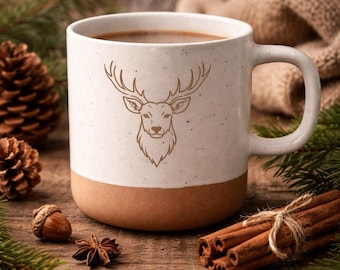 Ceramic mug with deer motif | Coffee mug | Tea mug, white with beige base | Gift for women & men | Mountain love | 360 ml Pohmer Design