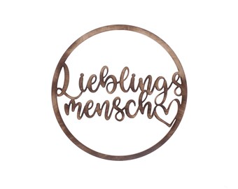 Loop Favorite Person 3D Sign made of flamed wood, wall decoration, lettering, decorative sign, natural, Ø 39 cm, Pohmer Design