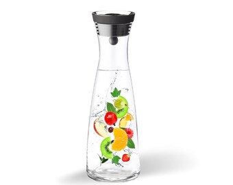 Hand-Blown Borosilicate Glass Pitcher with Lid - Spill-Proof, Heat Resistant, Lead-Free Beverage Container