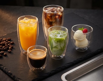 Double-Wall Glass Coffee Cups Borosilicate Insulated Latte Mugs Set of 6
