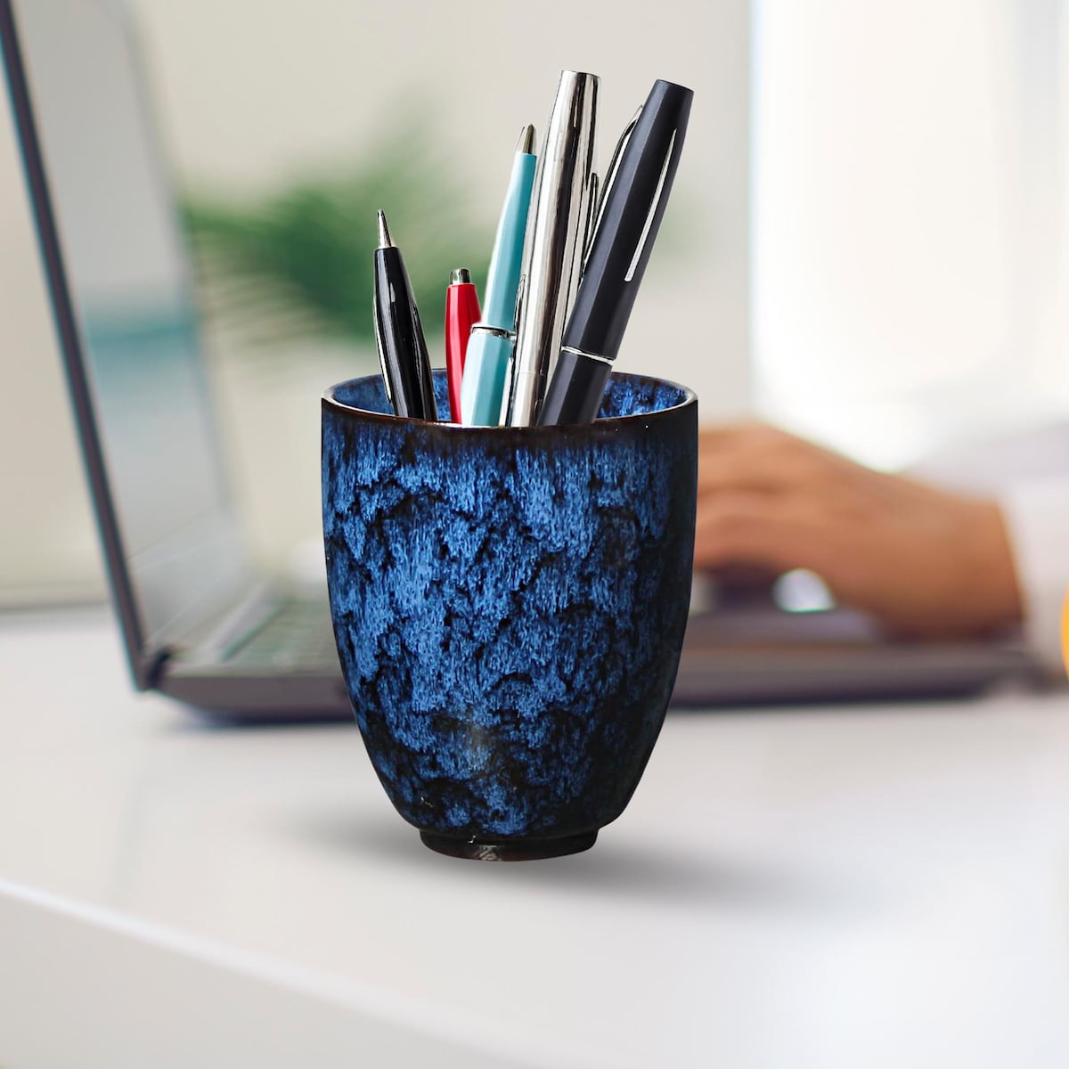 Hand-glazed Blue Ceramic Holder: Multi-use Vanity Organizer - Etsy