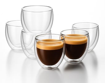 Juego de 6 vasos de espresso de doble pared: vasos de chupito de borosilicato de 75 ml