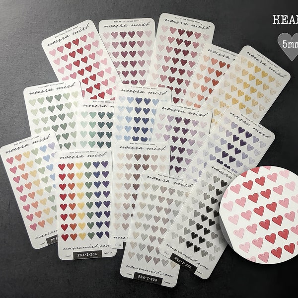 Transparent Heart Stickers 5mm | Tiny Clear Matte Color Heart Stickers for planners, journals, scrapbooks | Mini Ombre Dot sticker sheet