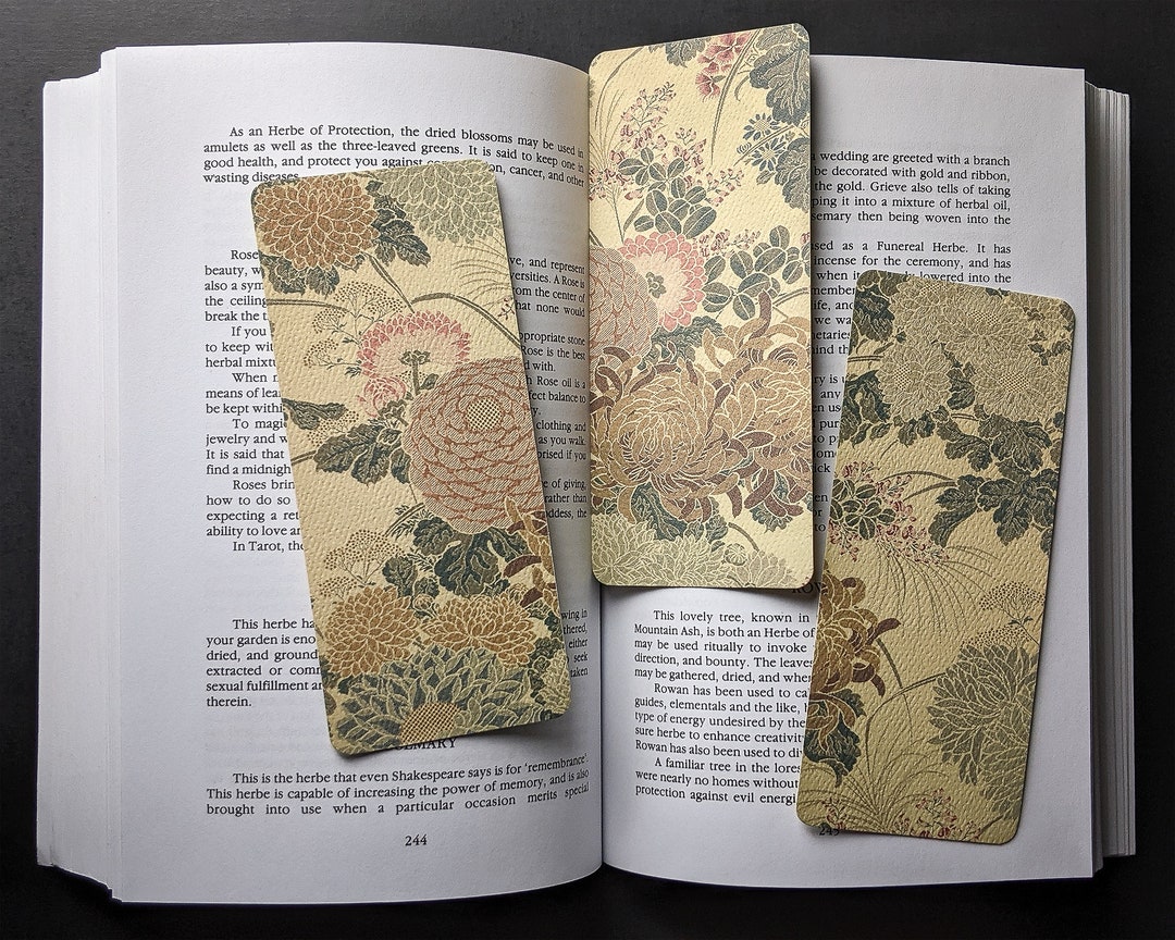 Vintage Chrysanthemum Floral Art Bookmark Handmade Doublesided Floral