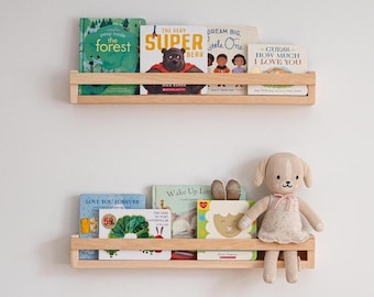 Nursery Bookshelf - Pine Kids Floating Shelves for Playroom, Wooden Wall Storage for Kids Room Decor, Gift Ideas for Toddlers & Kids