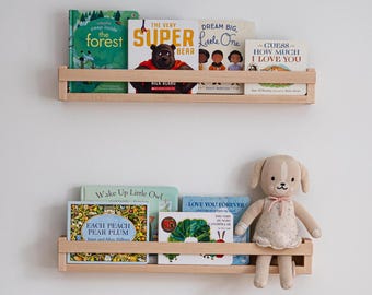 Nursery Bookshelf - Solid Maple Kids Floating Shelves for Playroom, Wooden Wall Storage for Kids Room Decor, Gift Ideas for Toddlers & Kids