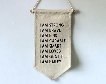 Custom Canvas Banner, Affirmation I am strong, I am brave, Sign for Kids, Name Banner, Canvas Sign, Kids Gift Ideas, Playroom Decor,