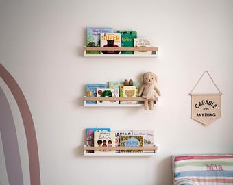 Nursery Bookshelf - Maple Kids Floating Shelves for Playroom, Wooden Wall Storage for Kids Room Decor, Gift Ideas for Toddlers & Kids
