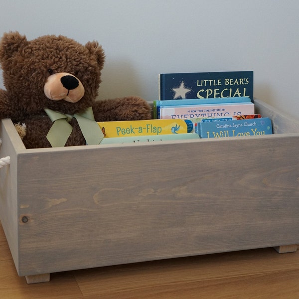 Book Box, Montessori Wood Crate, Book Storage, Nursery Storage, Wood Crate, Library Box, Baby gift, Toddler gift, Wooden Book Box,Book Crate