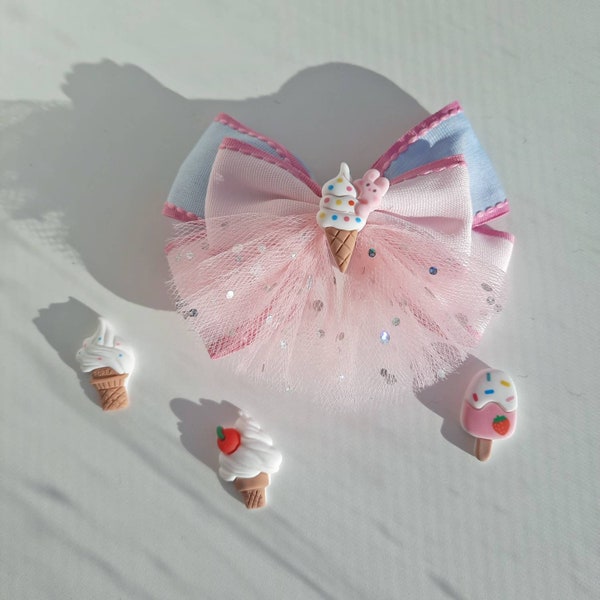 Ice Cream Hair Bows Ice Cream Hair Clip Birthday Bow Cute Hair Clips Hair Accessories| Hairbow for Girls Graduation Gift Hair Bows Summer