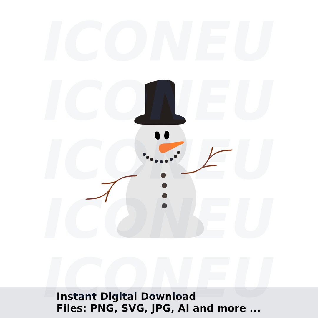 Snowman With Hat SVG Instant Digital Download, Svg, Ai, Dxf, Eps, Png