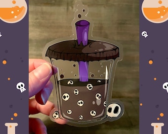 Skull Boba Sticker: Clear Goth Bubble Tea Vinyl Sticker