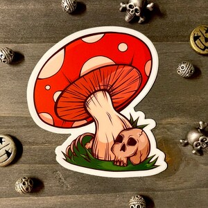 Mushroom with Bones Vinyl Sticker: Goth Laptop Planner Decal