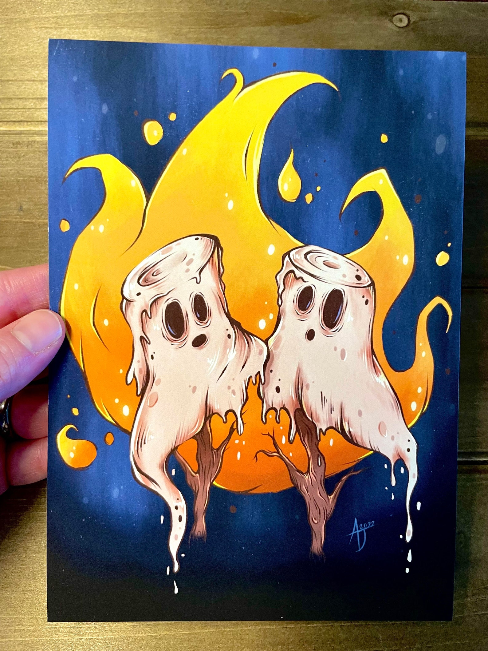 Marshmallow Ghost 5x7 Art Print Cute Halloween Wall Home Etsy
